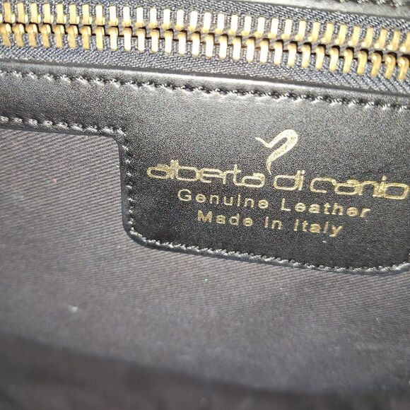 Alberta Di Canio Satchel Made in Italy Black Leather Purse with Gray Suede Trim - Picture 3 of 16